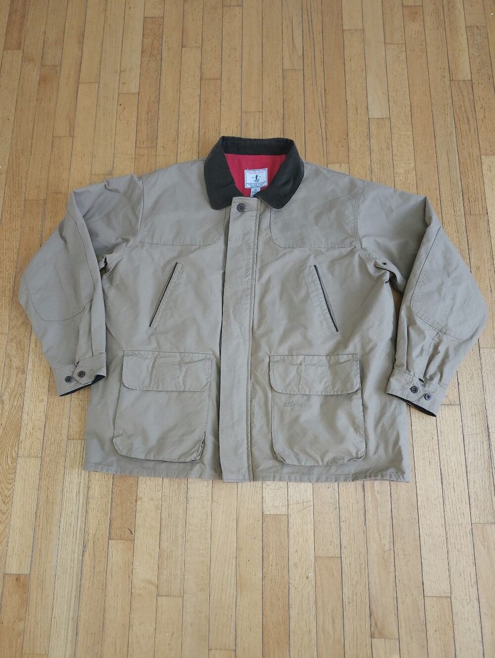 Orvis Vintage Upland Mens Field Barn Coat Size XXL Canvas Tan Corduroy Dry Waxed